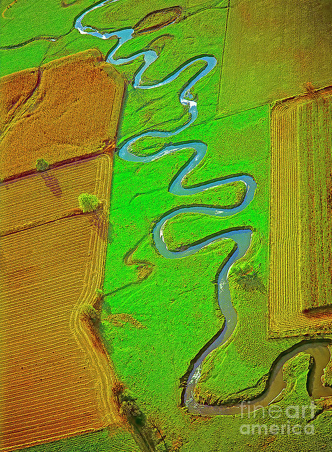 Aerial Farm Stream Pasture fields Photograph by Tom Jelen