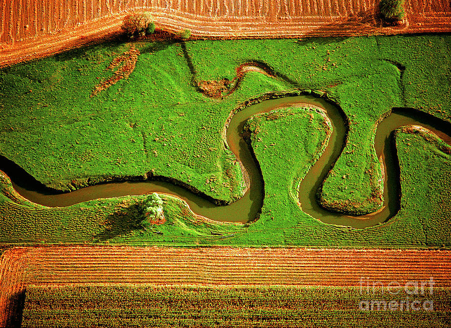 aerial, farm, stream, northern, Illinois, farms, meandering  Photograph by Tom Jelen