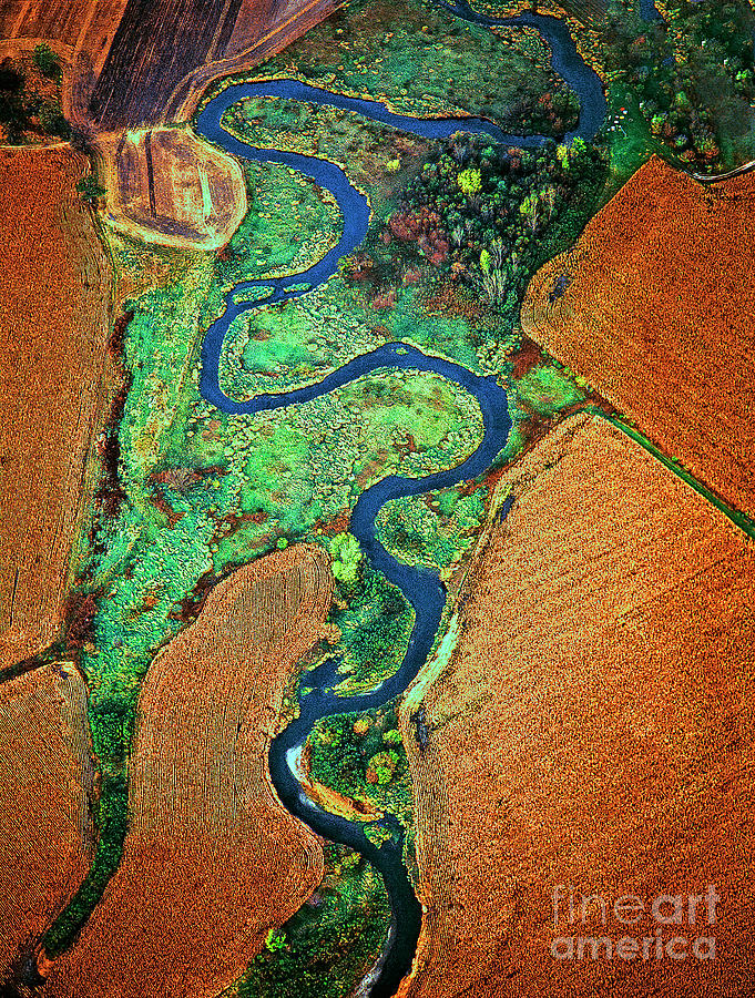 Aerial Farm Wet Lands Stream  Photograph by Tom Jelen