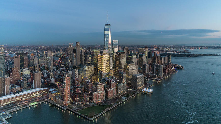 Aerial Lower Manhattan at Twilight Photograph by Michael Lee