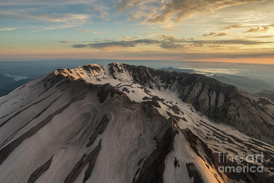 Aerial Mount St Helens Crater Snow Swirls Photograph by Mike Reid