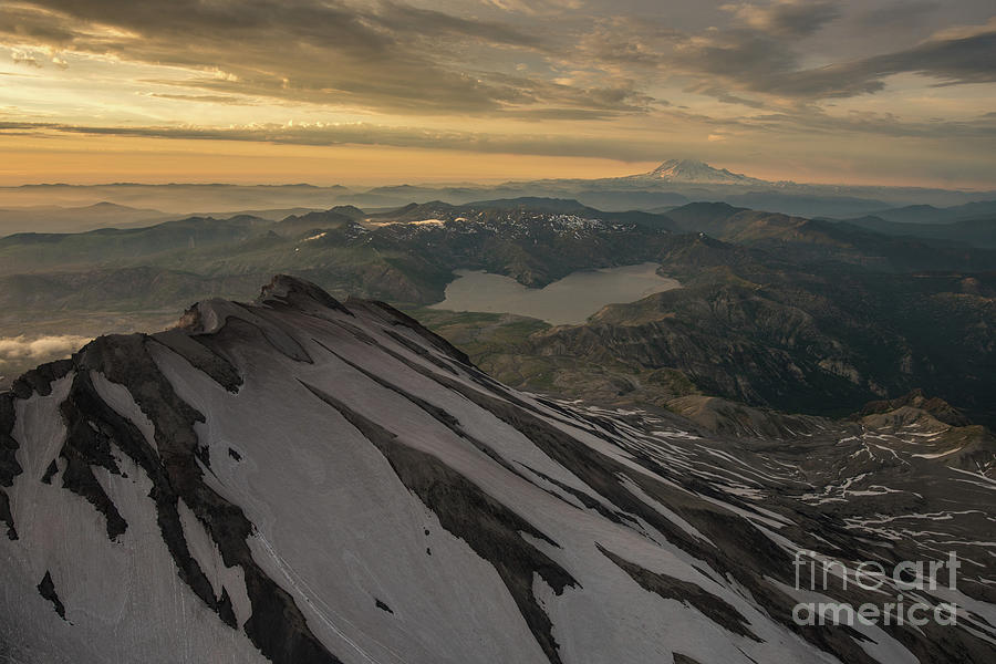 Aerial Mount St Helens Spirit Lake and Rainier Photograph by Mike Reid