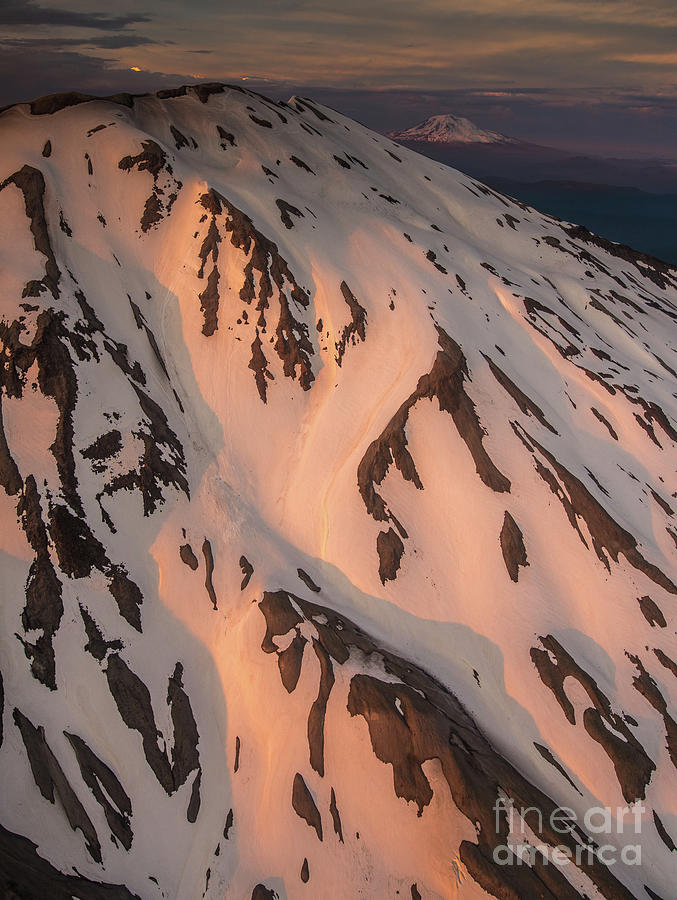 Aerial Mount St Helens Sunset Light Down the Slopes Photograph by Mike Reid