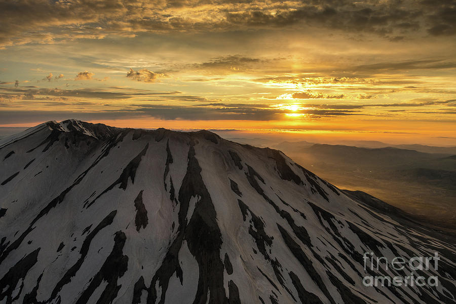 Aerial Mount St Helens Sunset Light Photograph by Mike Reid