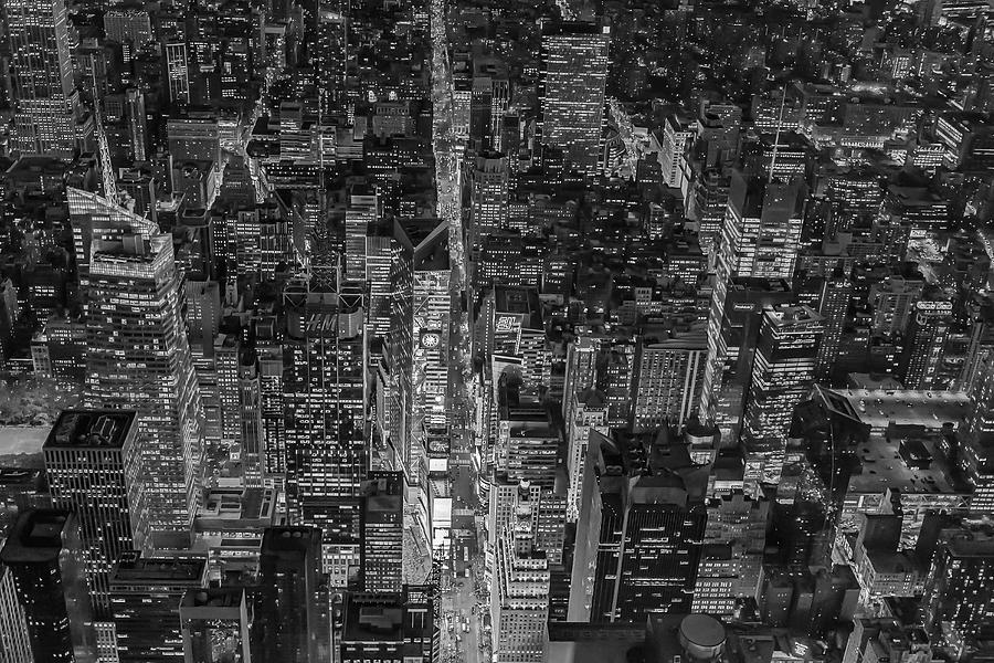 Times Square Photograph - Aerial New York City 42nd Street BW by Susan Candelario