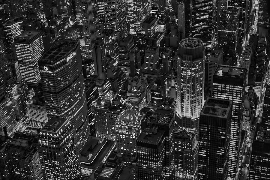 Times Square Photograph - Aerial New York City Skyscrapers BW by Susan Candelario