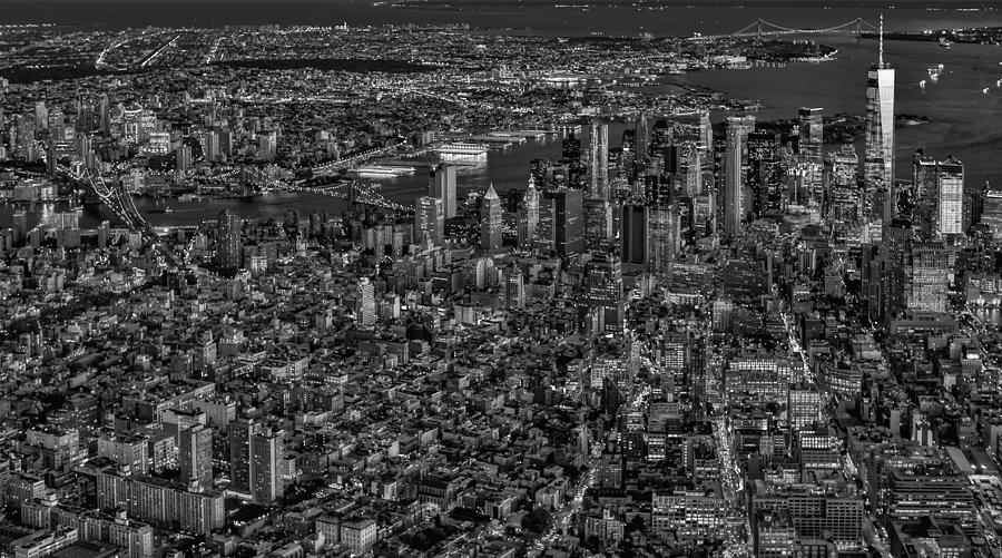New York City Photograph - Aerial New York City Sunset BW BW by Susan Candelario