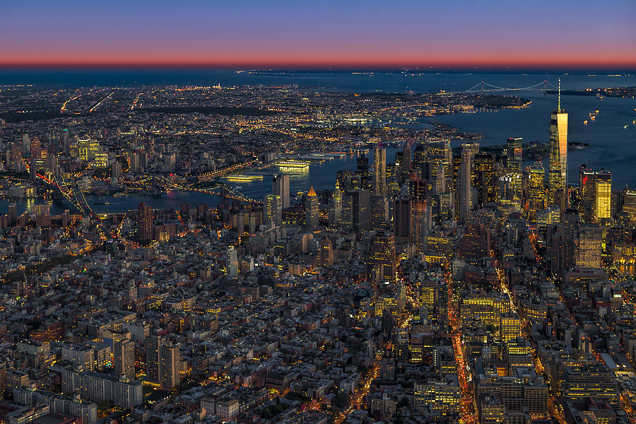 New York City Photograph - Aerial New York City Sunset by Susan Candelario
