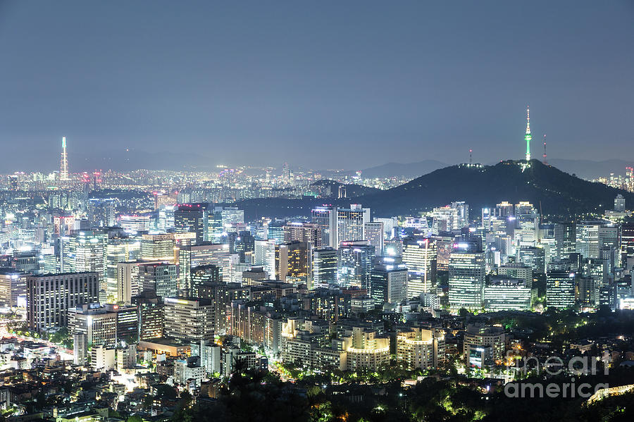 Aerial night view of Seoul Photograph by Didier Marti
