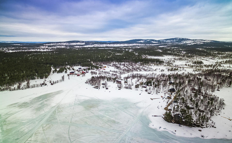 Aerial of Frozen Lake Inari Finland Photograph by Adam Rainoff