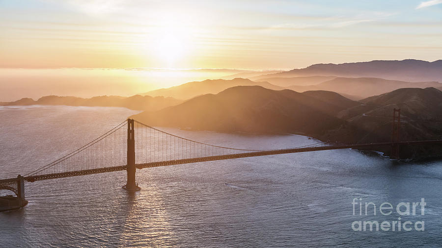 Aerial of Golden gate bridge at sunset, San Francisco, Californi Photograph by Matteo Colombo