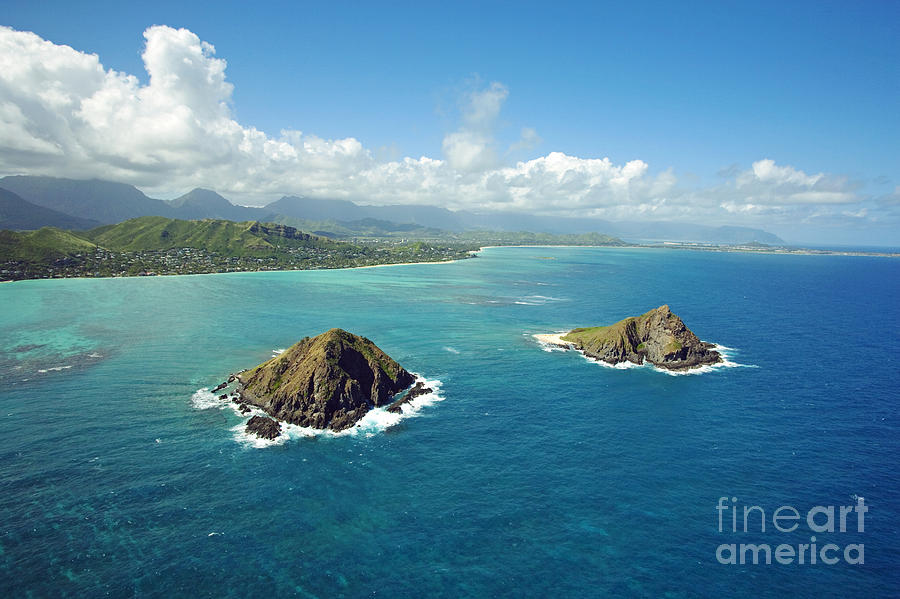 Aerial of Mokulua Islets Photograph by Ron Dahlquist - Printscapes