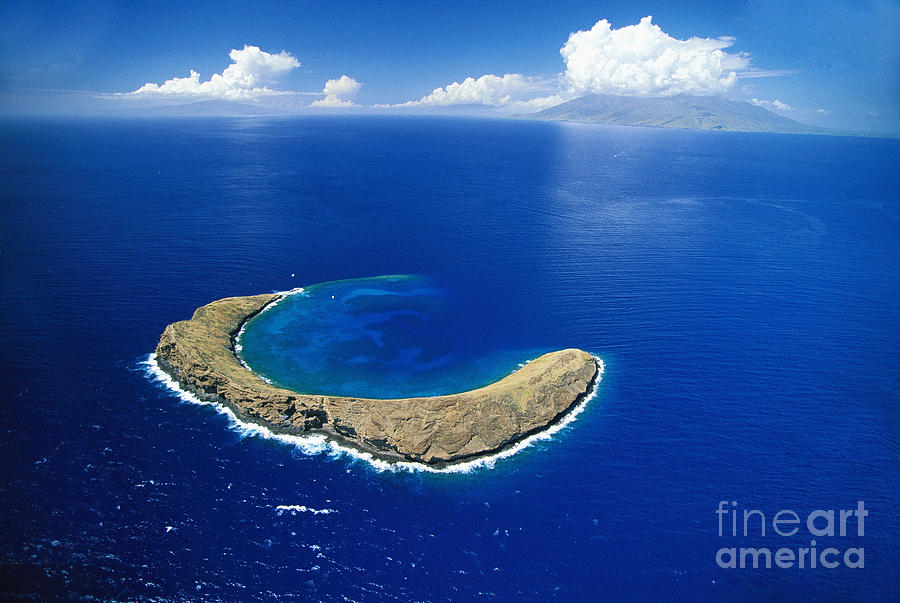 Aerial of Molokini Island Photograph by Ron Dahlquist - Printscapes