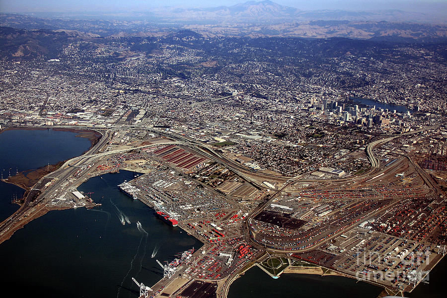 aerial of Port of Oakland, California Photograph by Wernher Krutein