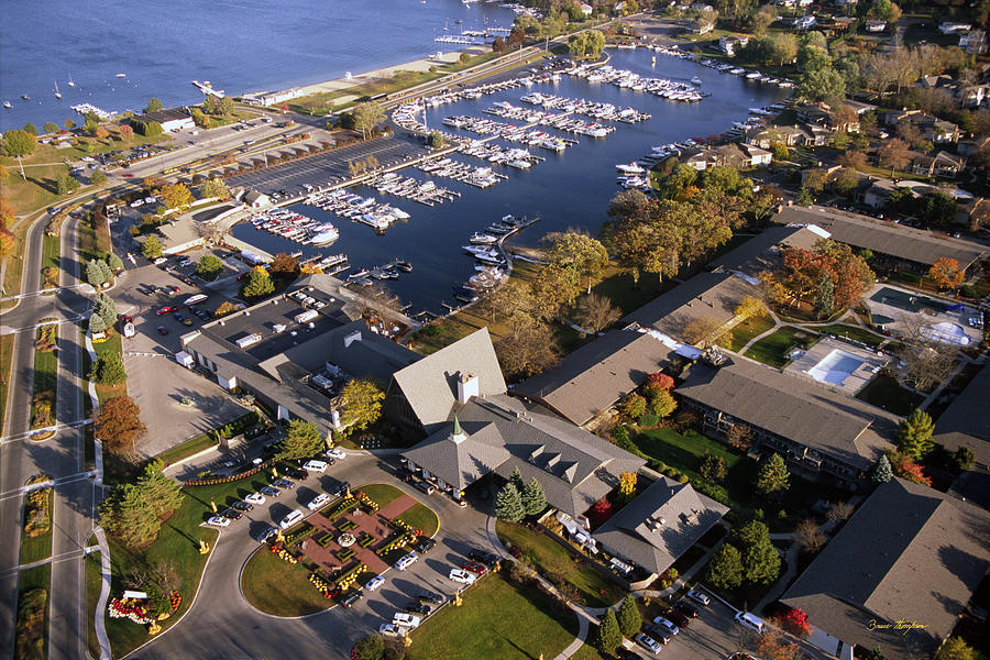 Boat Photograph - Aerial of The Abbey Resort and Harbor - Fontana Wisconsin by Bruce Thompson