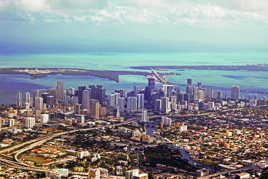 Miami Photograph - Aerial of the Miami Skyline Miami Florida FL by Toby McGuire