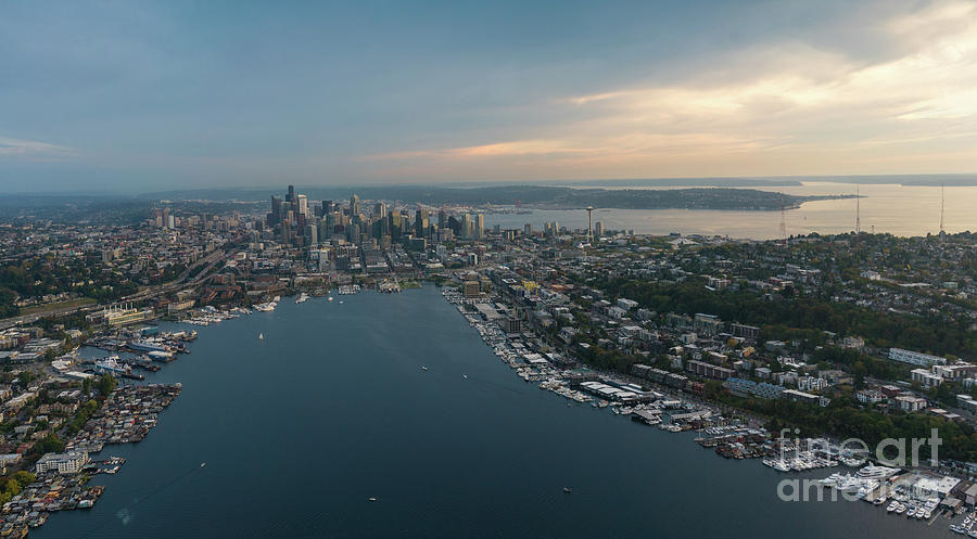 Aerial Seattle Queen Anne Lake Union and Beyond Photograph by Mike Reid