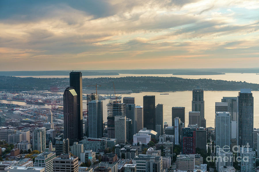 Aerial Seattle skyline on the Grow Photograph by Mike Reid