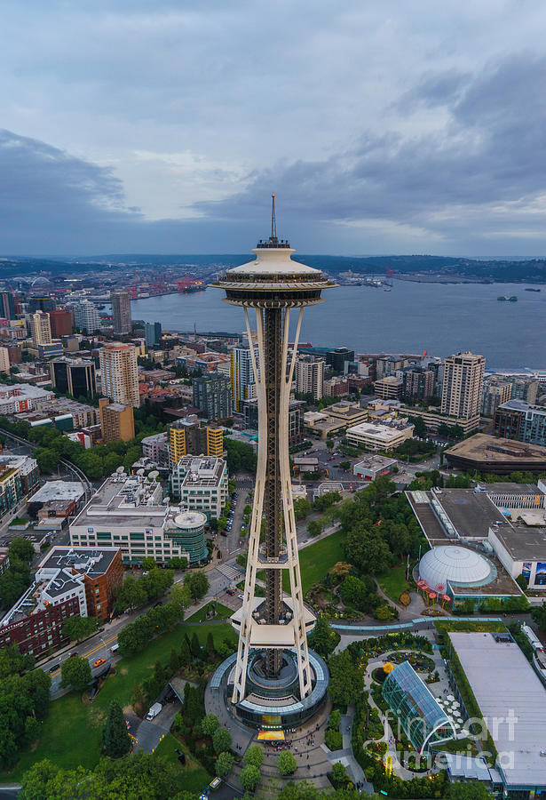 Aerial Seattle Space Needle Photograph