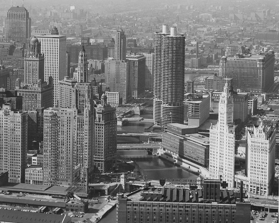 Aerial Shot of Marina Towers and Chicago Photograph by Chicago and North Western Historical Society