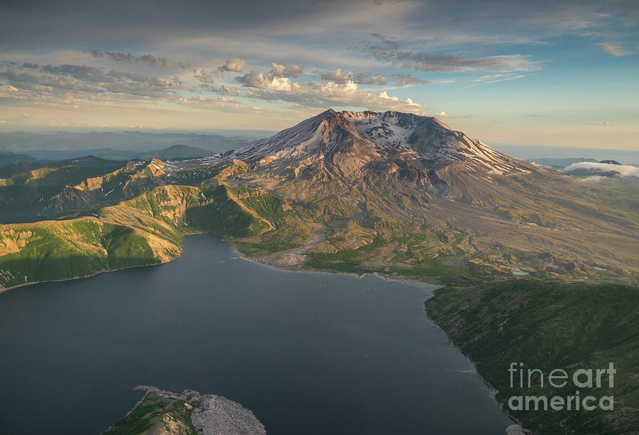 Aerial Spring Mount St Helens and Spirit Lake Photograph by Mike Reid