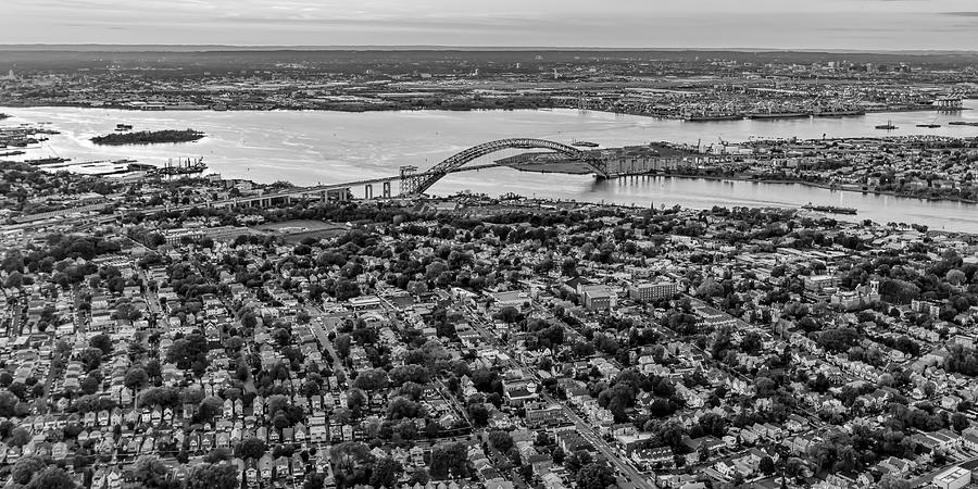 Aerial View Bayonne Bridge NJ BW Photograph by Susan Candelario