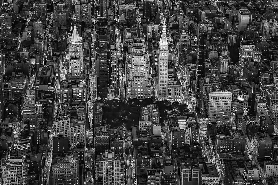 City Photograph - Aerial View Flatiron District BW by Susan Candelario