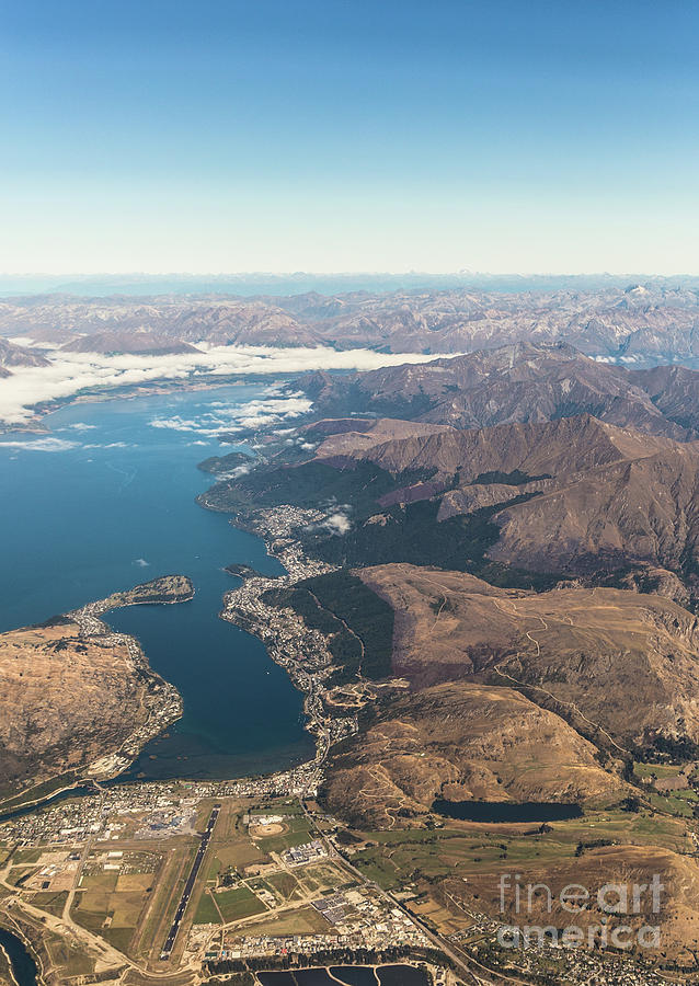 Aerial view lake Wakatipu and Queenstown in New Zealand Photograph by Didier Marti