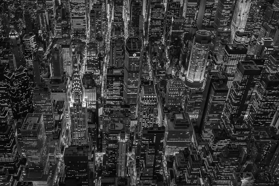 Chrysler Building Photograph - Aerial View Midtown Manhattan NYC BW by Susan Candelario