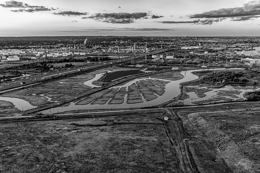 Aerial View New Jersey Turnpike BW Photograph by Susan Candelario
