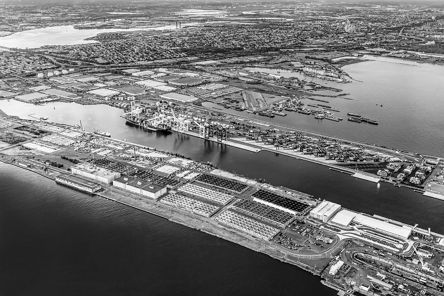 Aerial View Bayonne Container Terminal BW Photograph by Susan Candelario