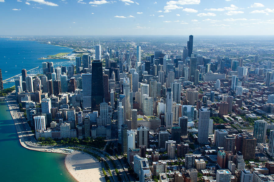 Architecture Photograph - Aerial View Of A City, Lake Michigan by Panoramic Images