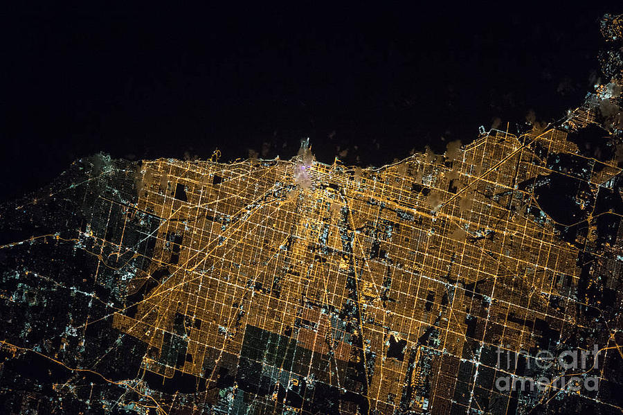 Aerial View of Chicago at Night Painting by Pd - Pixels