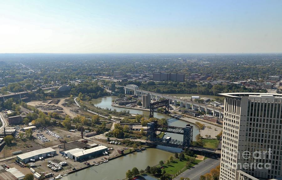 Aerial view of city landscape, Cleveland, Ohio, USA Photograph by 