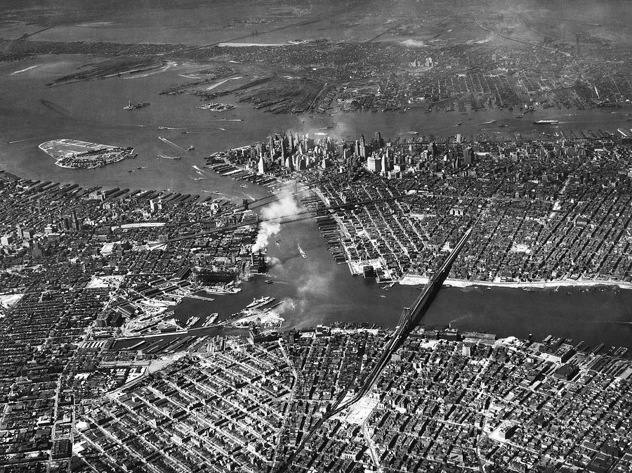 New York City Photograph - Aerial View Of Lower Manhattan by Underwood Archives