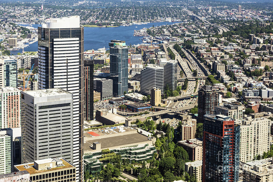 Aerial view of Seattle business district in USA Photograph by Didier Marti