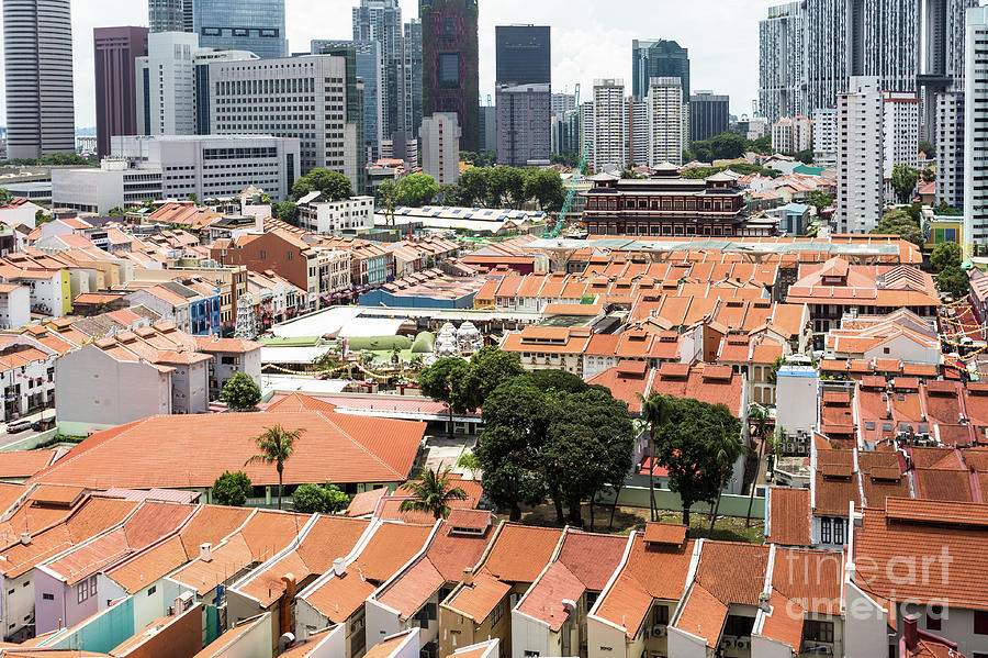 Aerial view of Singapore Chinatown with the Buddha Tooth relic t Photograph by Didier Marti