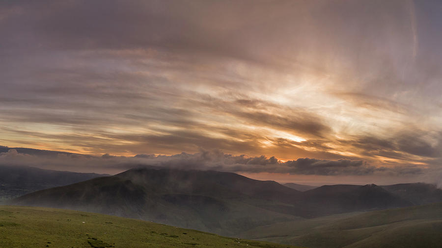 Sunset Photograph - Aerial view of Skiddaw sunset from Blencathra by Russell Millner