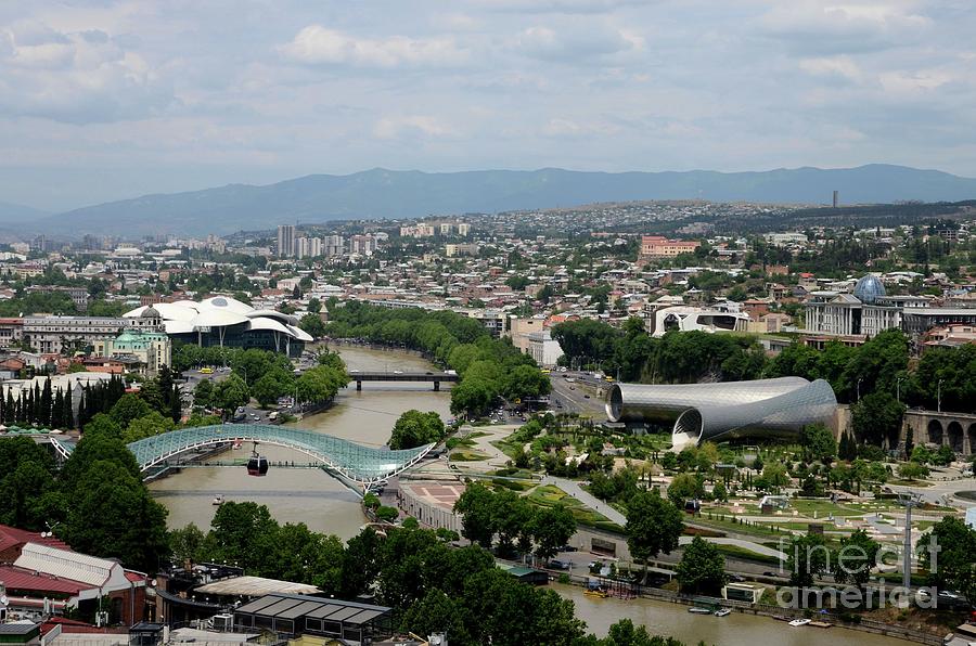 Aerial view of Tbilisi with Peace Bridge Presidential Palace Studio Fuksas Georgia Photograph by Imran Ahmed