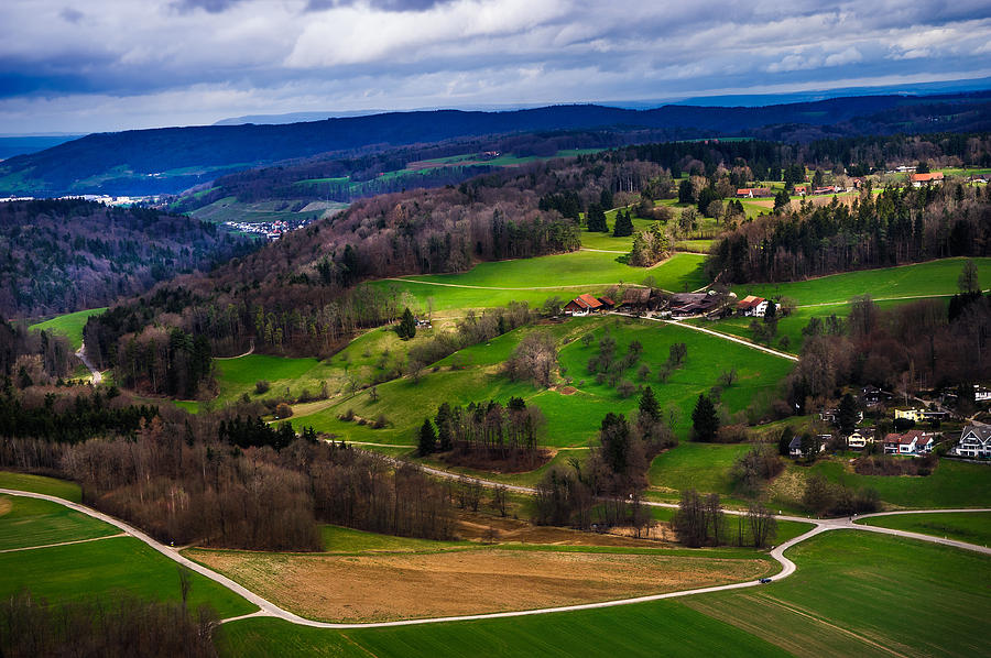 Spring Photograph - Aerial View of the Hills Near Zurich by Jenny Rainbow