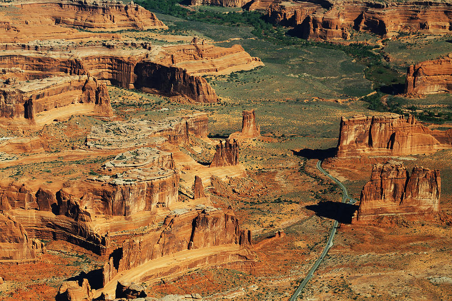 Aerial View of the Three Gossips in Arches National Park Photograph by Jean Clark