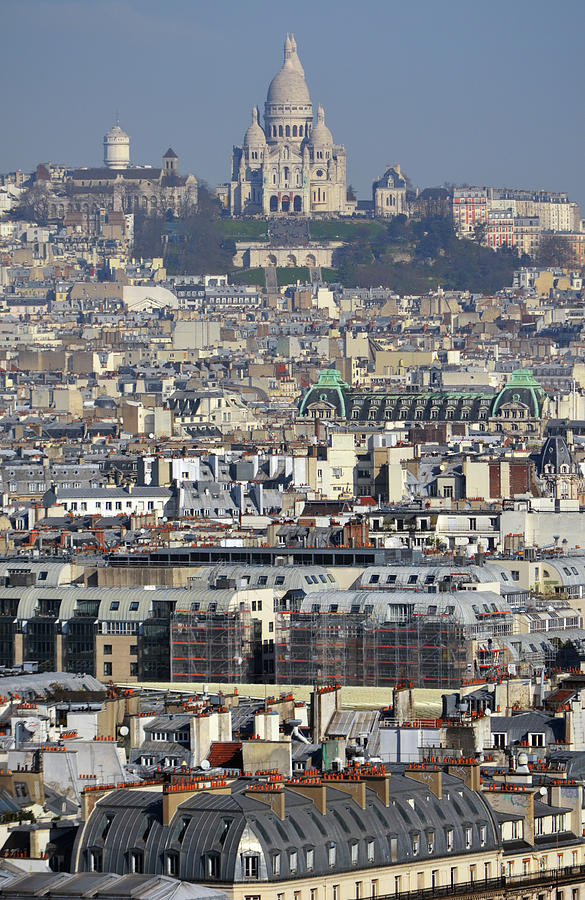 Aerial View Over Paris France Rooftops Out to Sacre Coeur Hilltop Church Photograph by Shawn OBrien