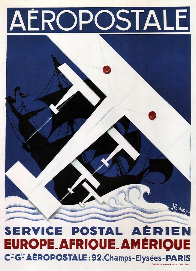 Aeropostale Service Postal Aerien - Paris Airlines - Retro Travel Poster - Vintage Poster Mixed Media