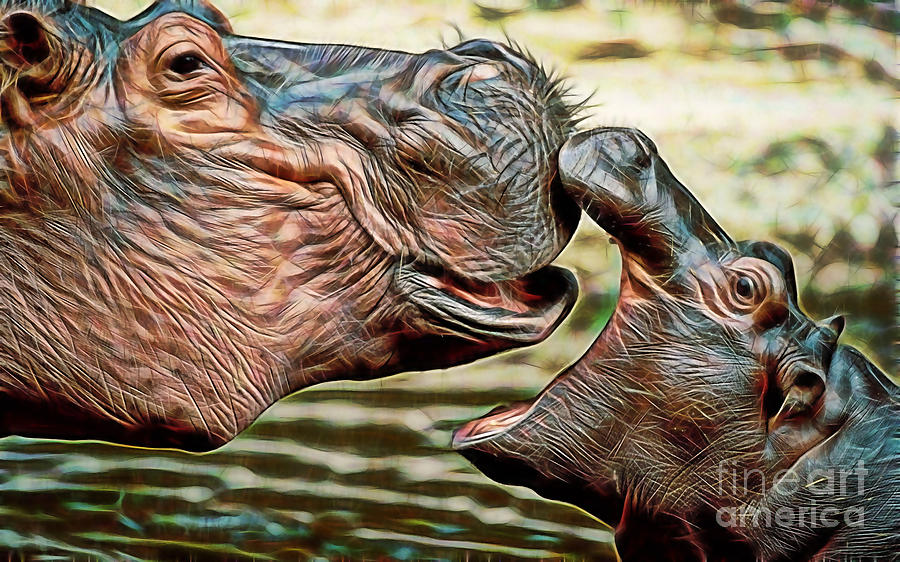 Hippopotamus Mixed Media - Affection by Marvin Blaine