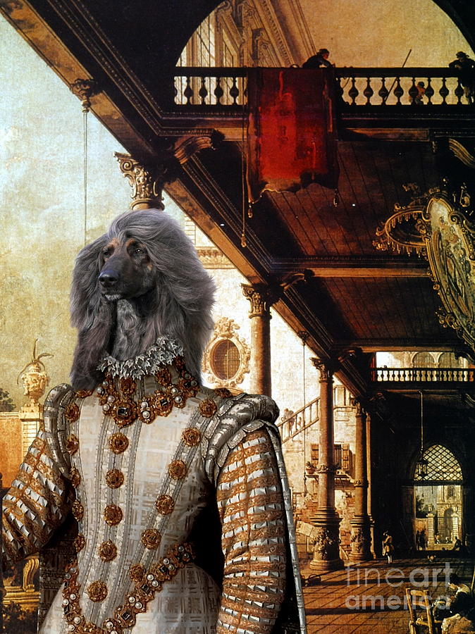 Afghan Hound-Capriccio of Colonade and the Courtyard of a Palace Canvas Fine Art Print Painting by Sandra Sij