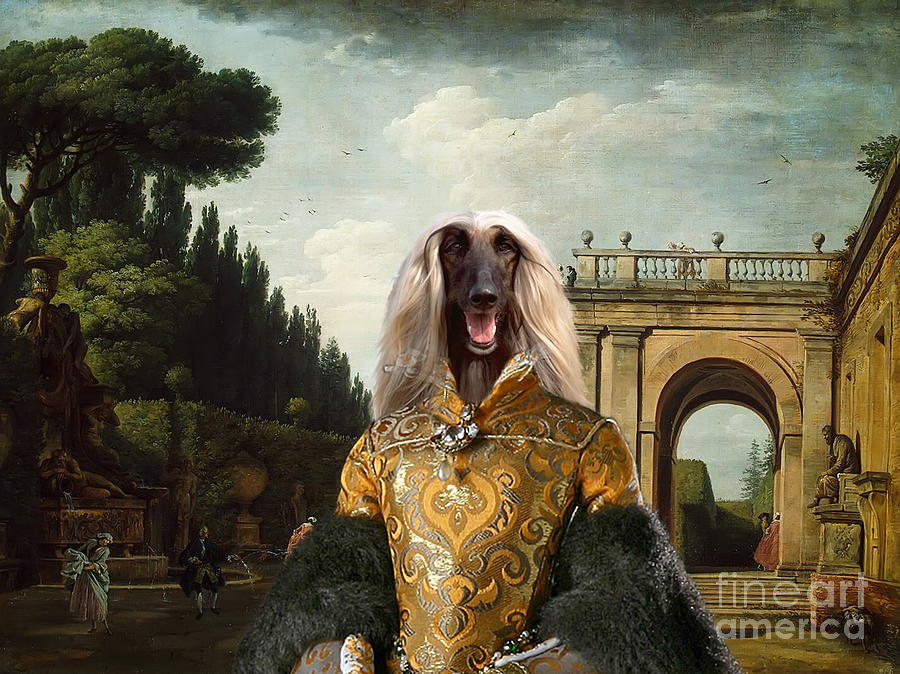Afghan Hound-the Afternoon Promenade In Rome  Canvas Fine Art Print Painting