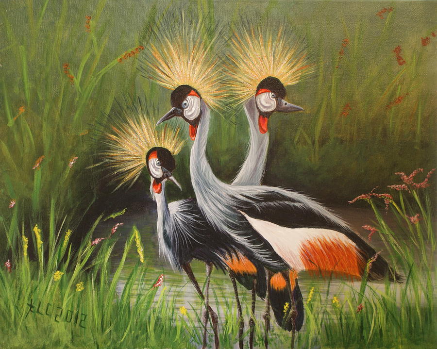 Afrian Crowned Cranes Painting by Theresa Cangelosi