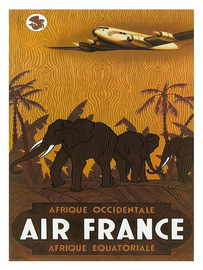 Elephant Digital Art - Africa Air France Elephants Vintage Airline Travel Poster by Retro Graphics