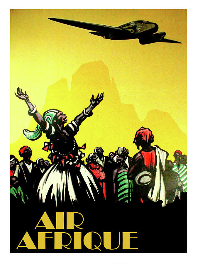 Africa airline, traditional tribe, vintage travel poster Painting by Long Shot