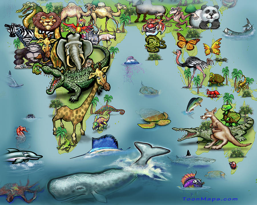 Africa Oceania Animals Map Digital Art by Kevin Middleton